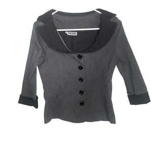 VICKY Grey Wide-Collar Jacket – Stylish 3/4 Sleeve Layer